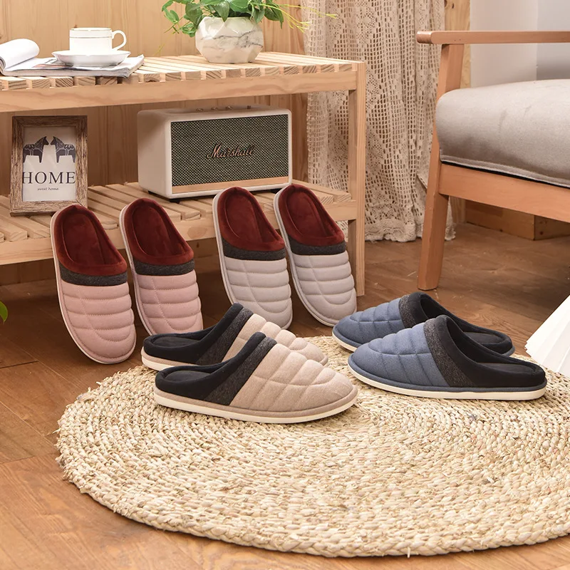 

Japanese Style Autumn And Winter Home Male And Female Cotton Slippers Warm Indoor Male Slippers Fashion Casual Slippers Men