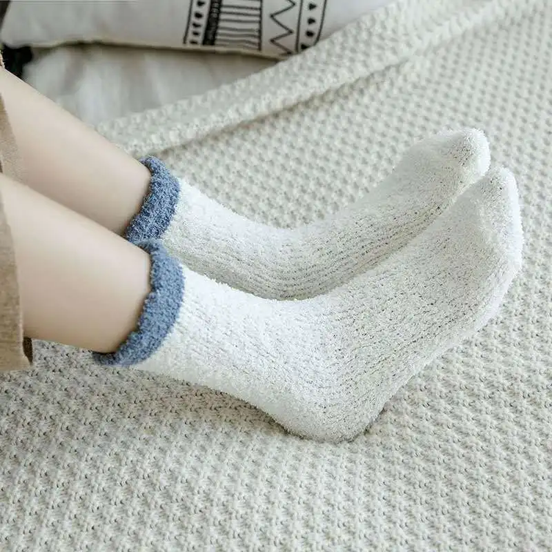 Women Socks Thicken Coral Velvet Cute Breathable Candy Colors Sweet Soft Home Floor Middle Tube Hosiery Female Fall Winter Warm | Женская