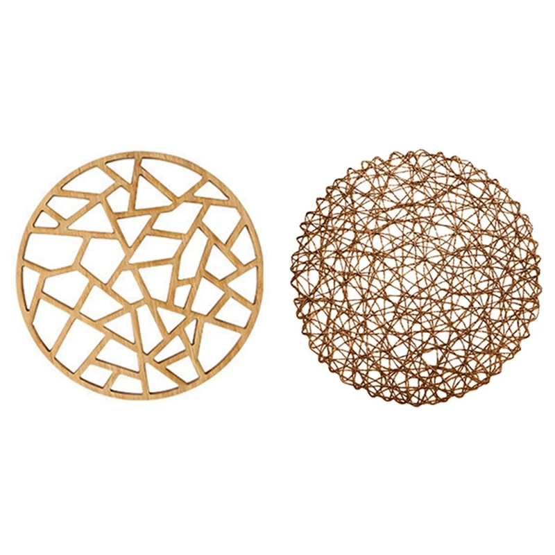 

1x Настольный коврик, деревенский бамбуковый Круглый Пустотелый и 12-кратный Круглый бумажный тканый коврик, декоративные веревочные сетчат...