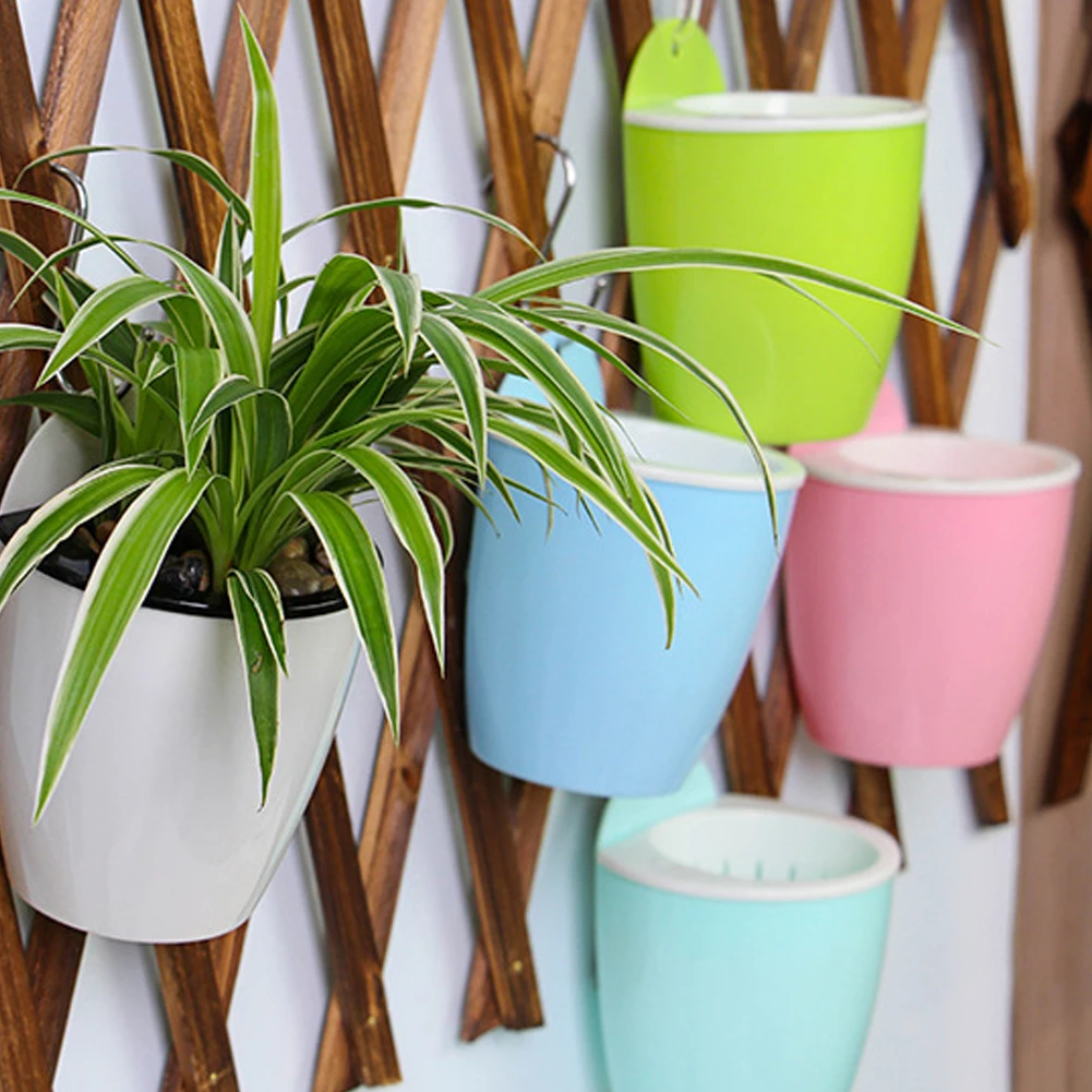 

5PCS Succulent Flowerpot Vintage Hanging Self Watering Plant Pot Wall Planter Plastic Lazy 5 Hooks Hanging Garden Balcony Decor