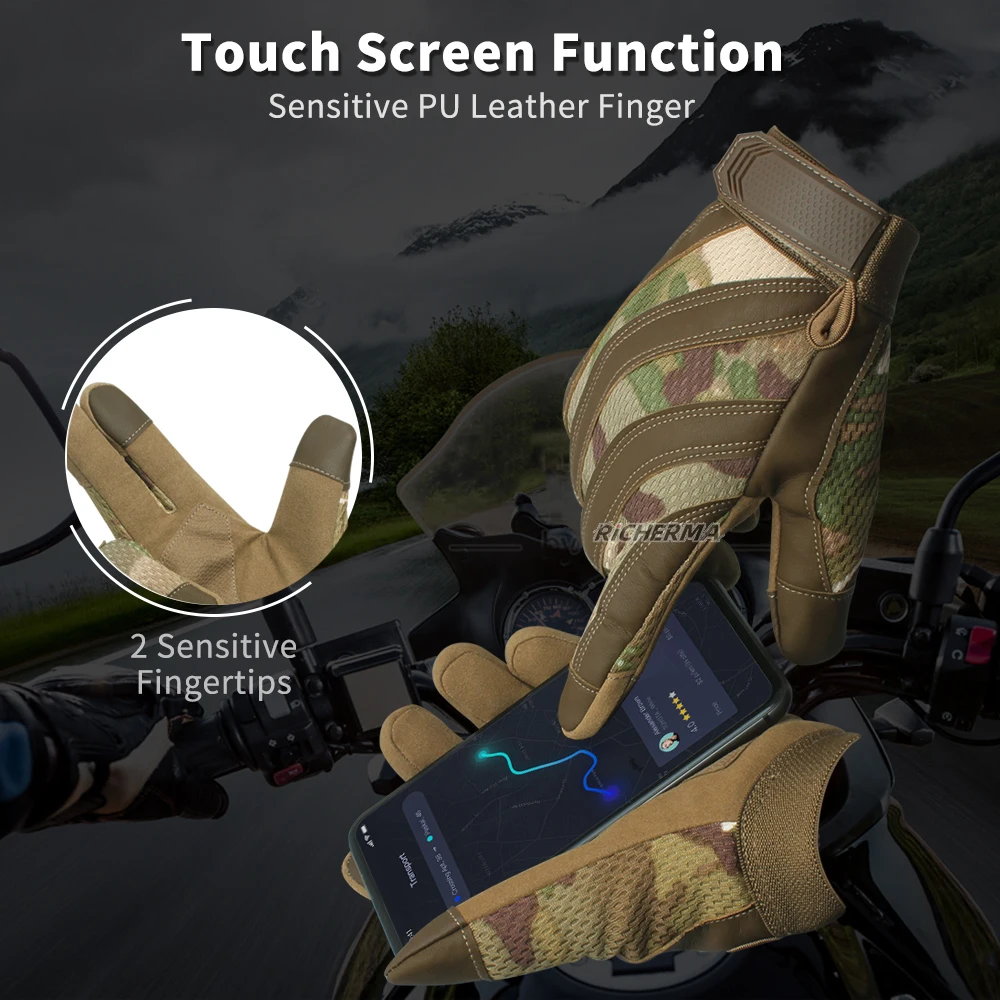 Full Finger Camo Motorcycle Gloves Men Touch Screen Motorbike Non-slip Sport Mountain Bike Biker Climbing Women Mittens | Автомобили и