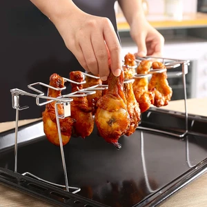 Household Portable Stainless Steel Folding Chicken Leg Rack Household Oven Barbecue Plate Barbecue Rack BBQ Barbecue Tool