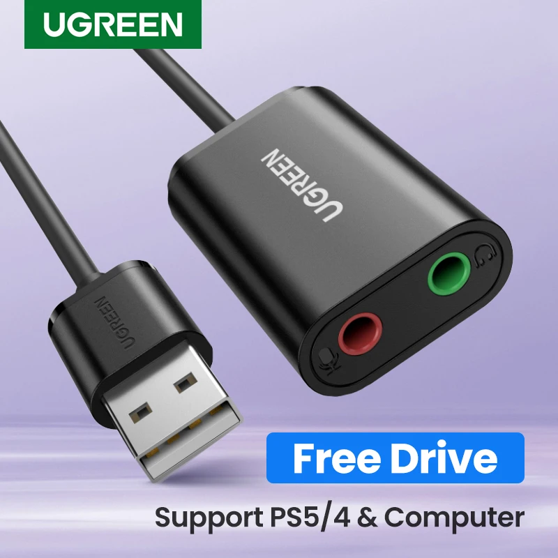 UGREEN-tarjeta de sonido externa de 3,5mm, adaptador USB a micrófono, interfaz de Audio de altavoz para PS4, ordenador portátil, tarjeta de sonido USB