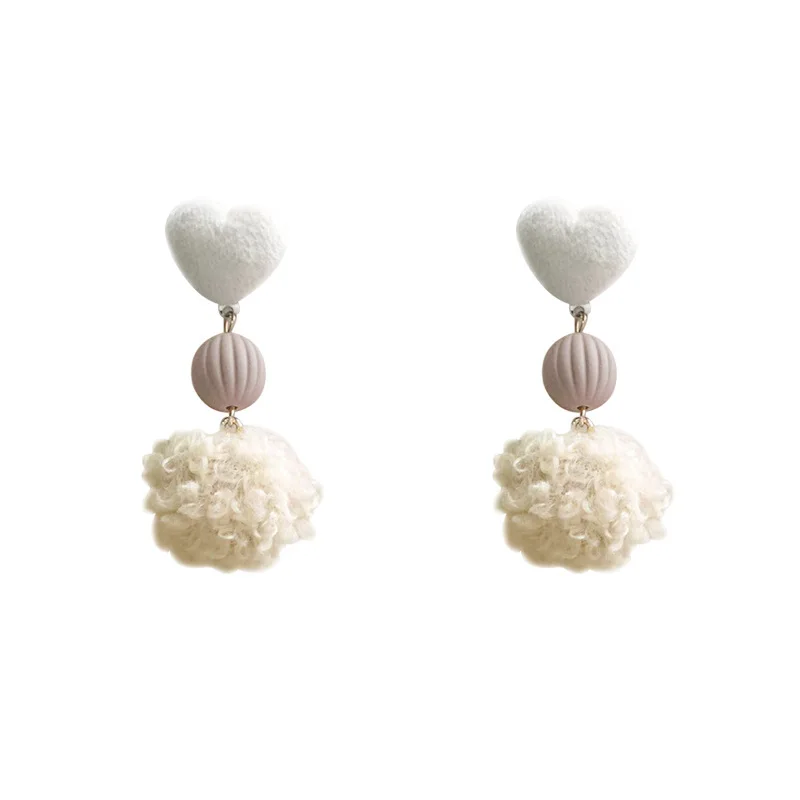 

TIMEONLY Kawaii Hairy Ball Dangle Earrings Cloth Love Heart Earring for Women Girls Winter Warm Romantic Festival Gift Jewelry
