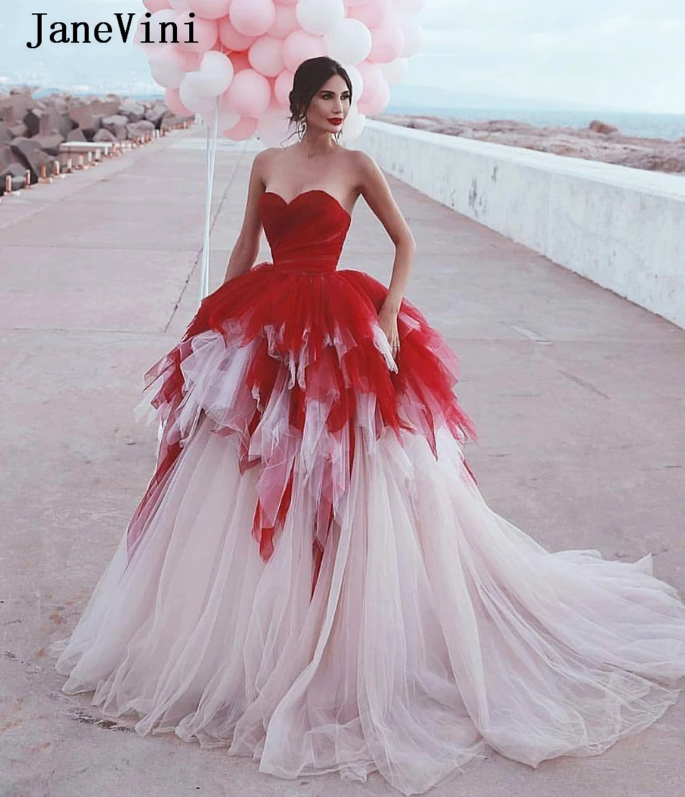 JaneVini новые модные красные многоярусные с рюшами тюлевые Длинные Выпускные