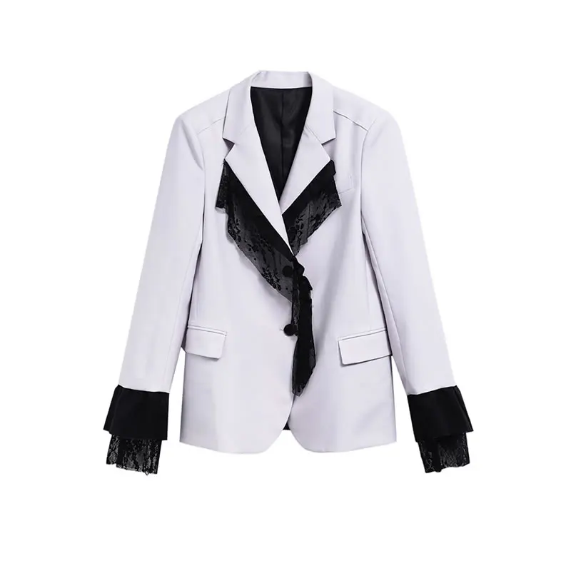 

XITAO Mesh Blazer Fashion New Women Full Sleeve Patchwork Single Breast Lace 2021 Spring Autumn Elegant Loose Coat ZY5418