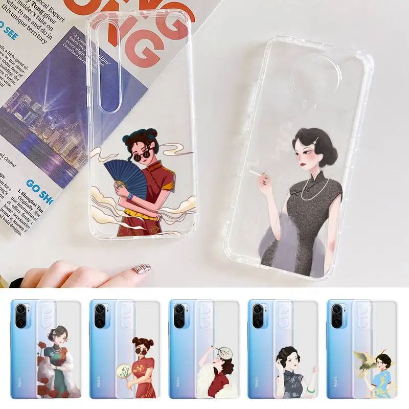 

Chinese Cheongsam Young Girl Phone Case For Xiaomi 10t pro 11 Note10lite Redmi 5plus 7A 8 K20pro 9A Note 9 Pro Max s 10