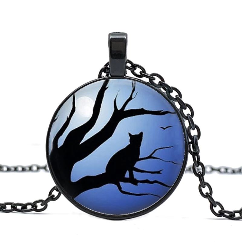 Ожерелье с круглой подвеской в виде синей Луны кошачьим стеклом бижутерия для - Фото №1