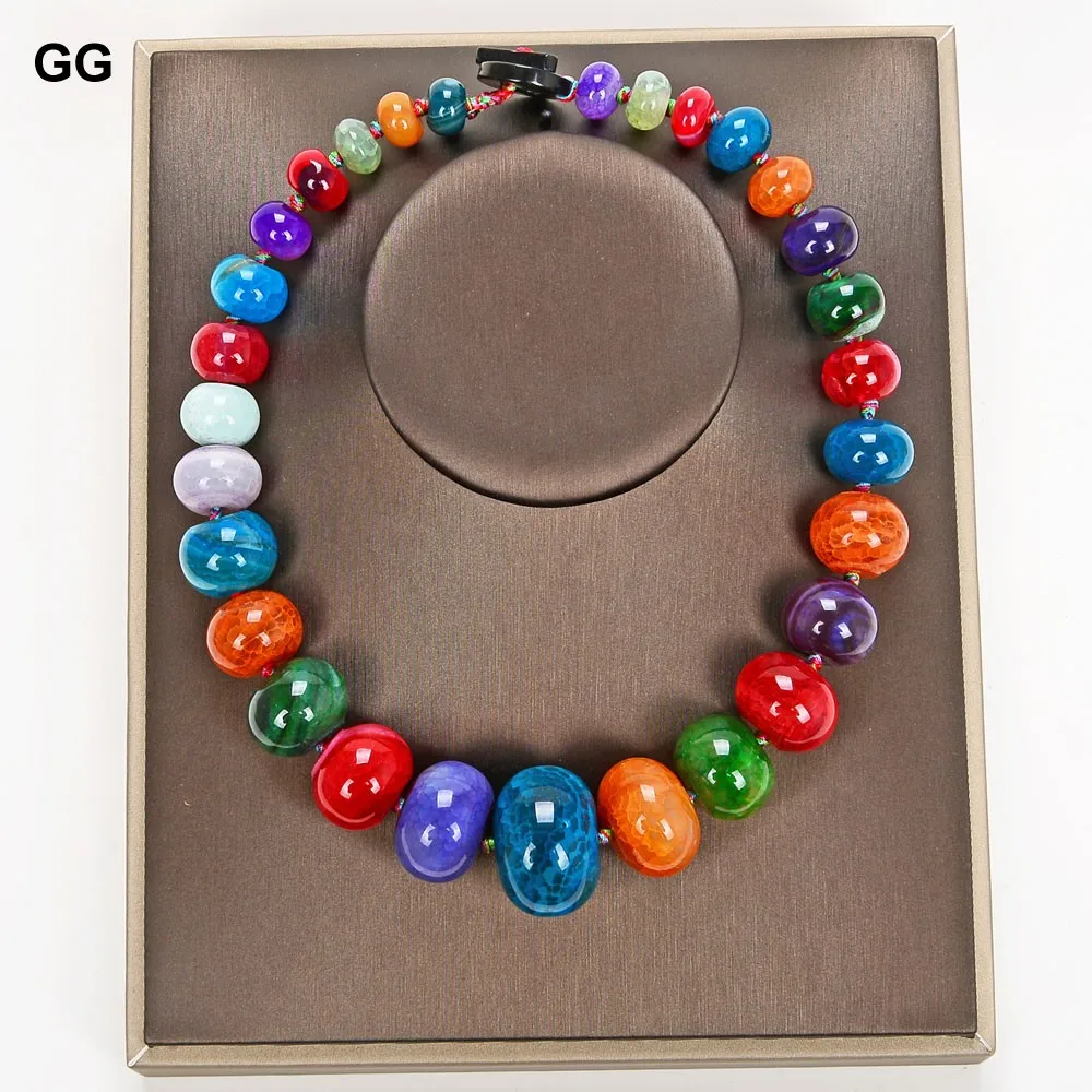 GG Jewelry Beautiful 19" Multi Color Rondelle Graduate Colorful Agate Necklace | Украшения и аксессуары