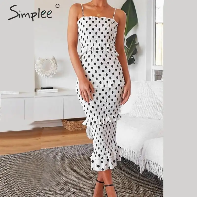 Simplee сексуальное женское платье на тонких бретелях элегантное в горошек