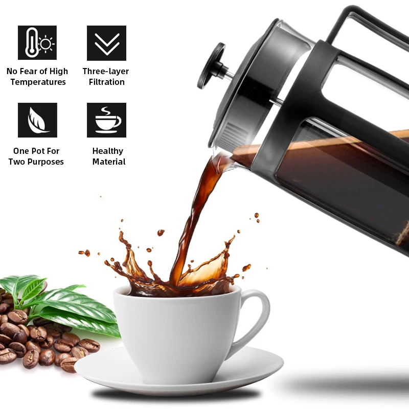 

French Press Pot Stainless Steel Borosilicate Glass Coffee/Tea Kettle 350/600/800ml Hand Brewing Coffee Percolators Filter Cup