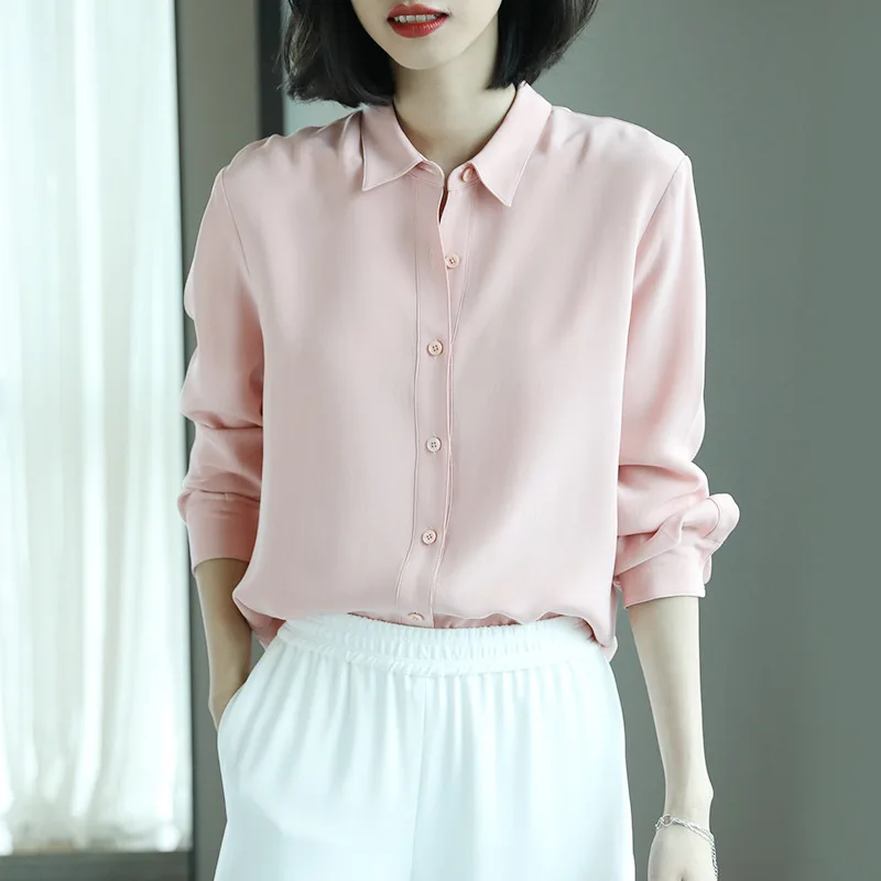 light pink silk office blouse womens shirts and blouses 2020 summer elegant sexy boho long sleeve plus size palace loose