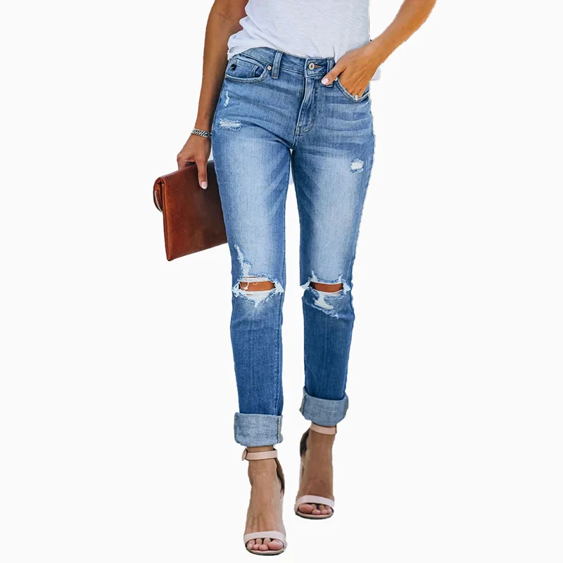 Женские рваные брюки до щиколотки повседневные в Корейском стиле Новинка лета