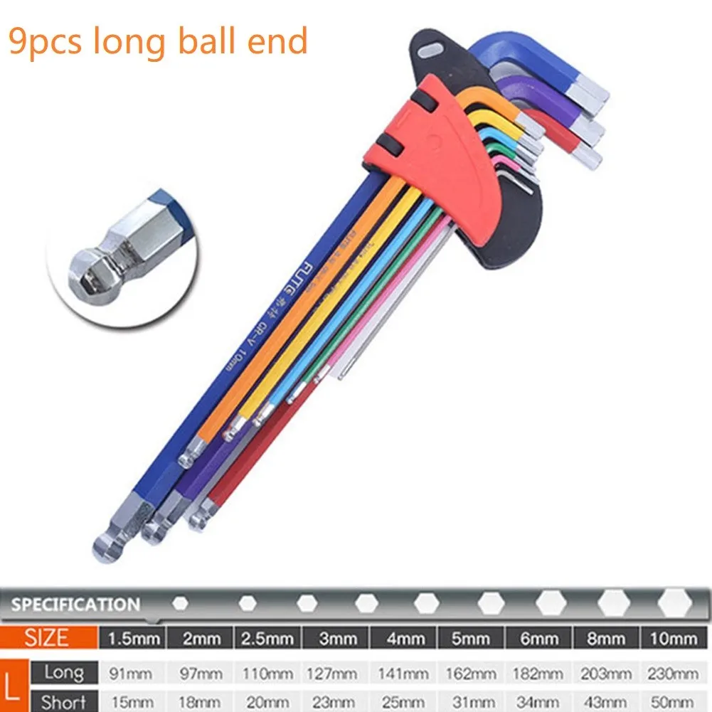 Набор шестигранных гаечных ключей 9 шт. с шаровым концом и длинным кронштейном SAE