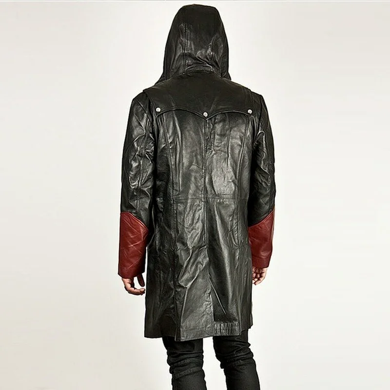 

Lugentolo Retro Faux Leather Jacket Mens Plus Size Hooded Long Coat Lapel Zipper Moto Leather Jackets