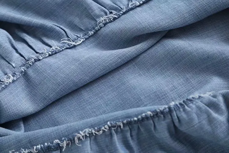 

2021 Embroidery Summer Denim Dress Women v Neck Soft Jeans Ruffled Casual Short Sleeves Blue Casual Dress