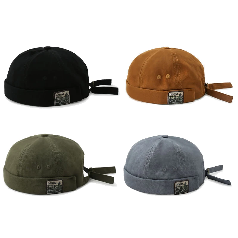 

Spring Beanie Hats Men's Vintage cap Brimless Hip Hop Hat Fashion Breathable Cotton Retro Adjustable Literary Sailor Cap Beanie