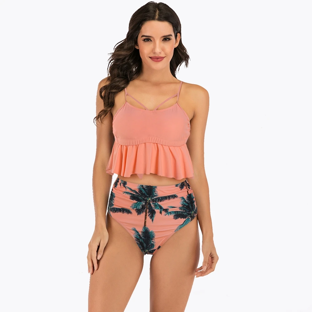 2020 New High Waist Bikini Swimwear Women Swimsuit Push Up Bikinis Bathing Suit Biquini Ruffle Plus Size Beachwear | Женская одежда