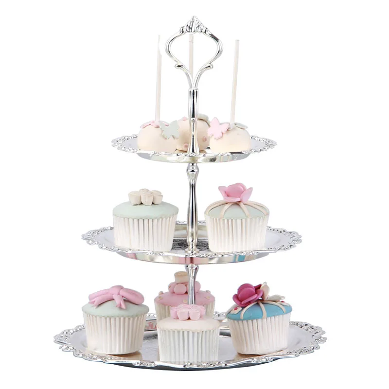 

Three-tier /mini 2 tiers silver cake stand trays for cupcake