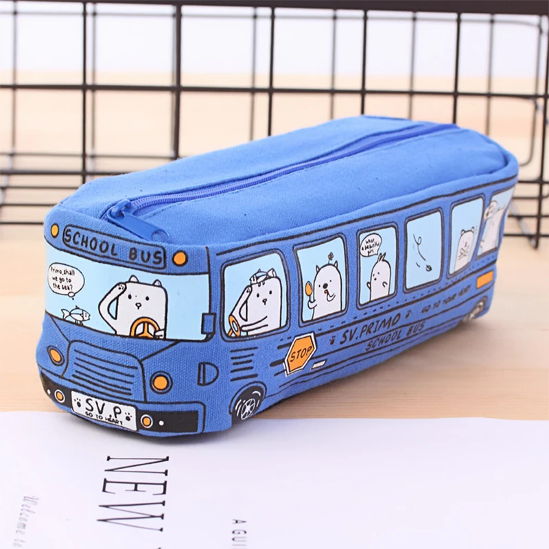 Creative School Bus Pencil Case Large Capacity Cartoon Animal Canvas Bags Orange Red Yellow Blue Available Estojo Escolar | Багаж и сумки