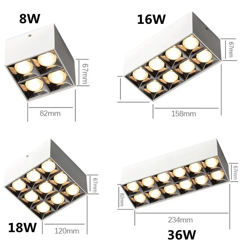 Анти-без бликов светильник светодиодный поверхностного монтажа 8W16W18W36W Освещение