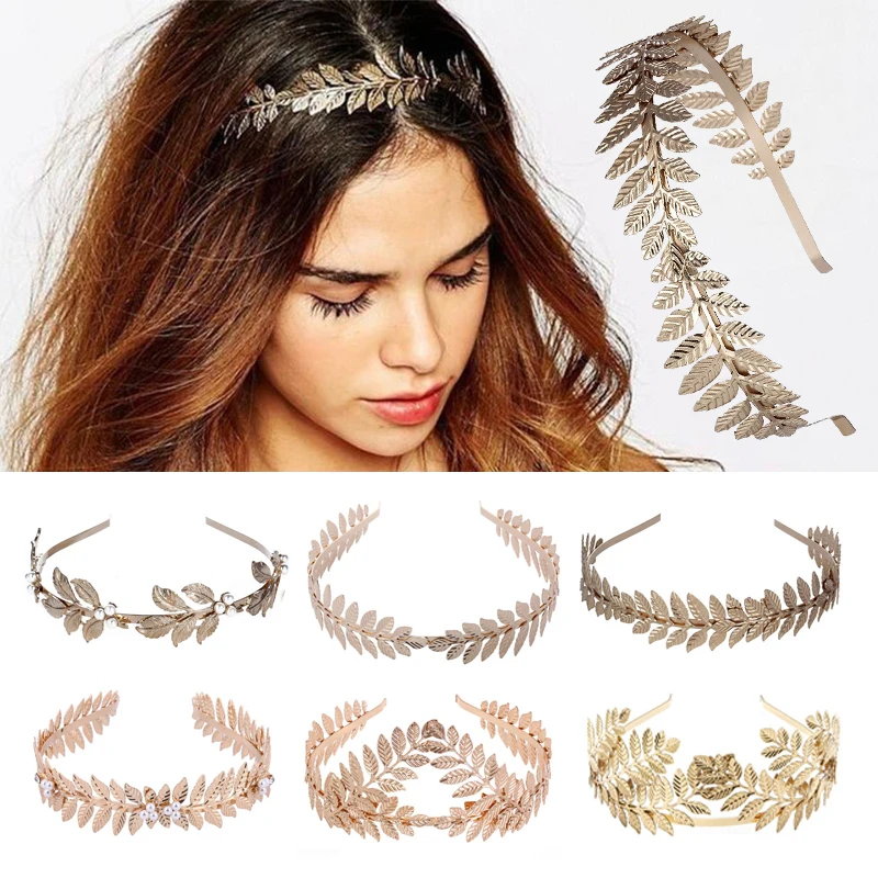 Обруч для волос с полыми коронами листьев Женский Золотистый металлический