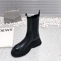 donna in 2021 classic black chelsea boots for women luxury calfskin platform high top mid calf block heel fashion trendy shoes