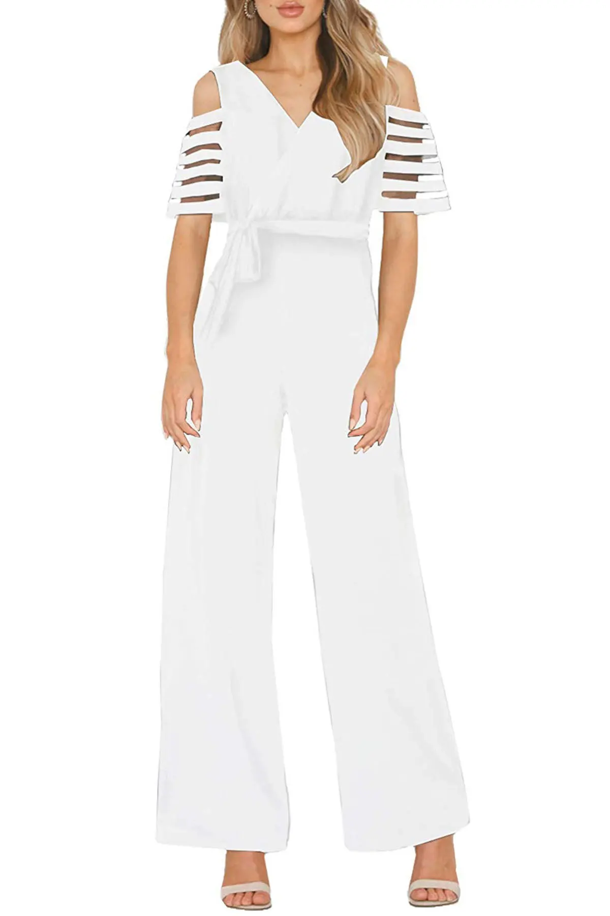 Женский комбинезон с широкими штанинами Летний v образным вырезом и короткими