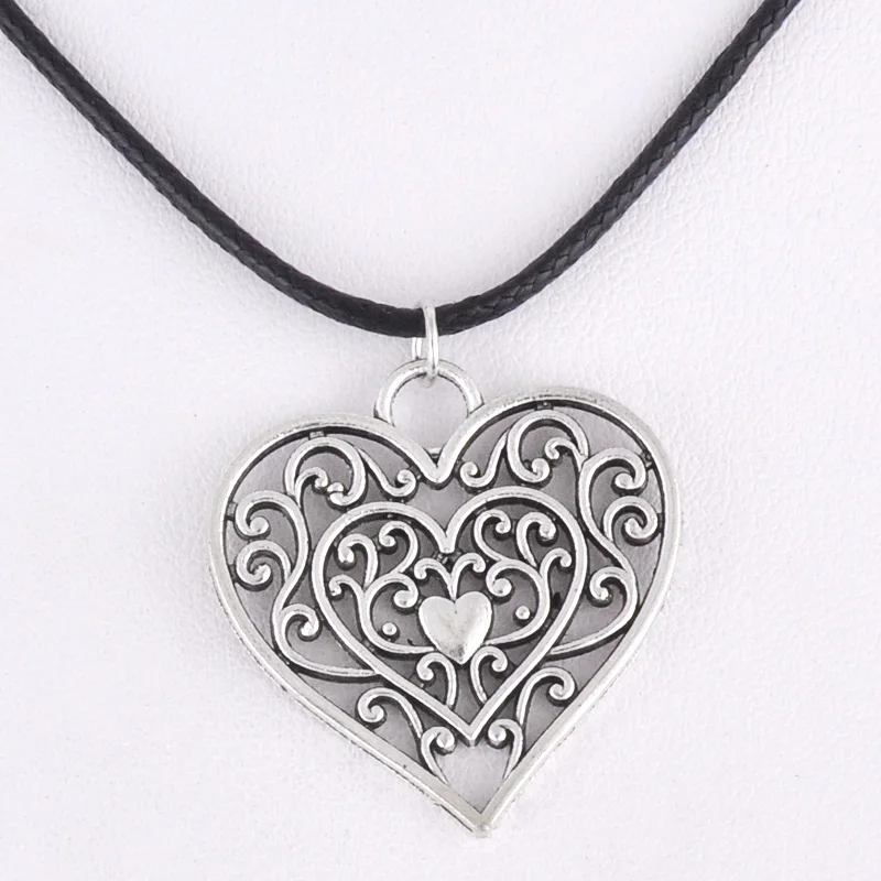 Винтажная антикварная бронзовая филигрань ожерелье с кулоном в виде сердца