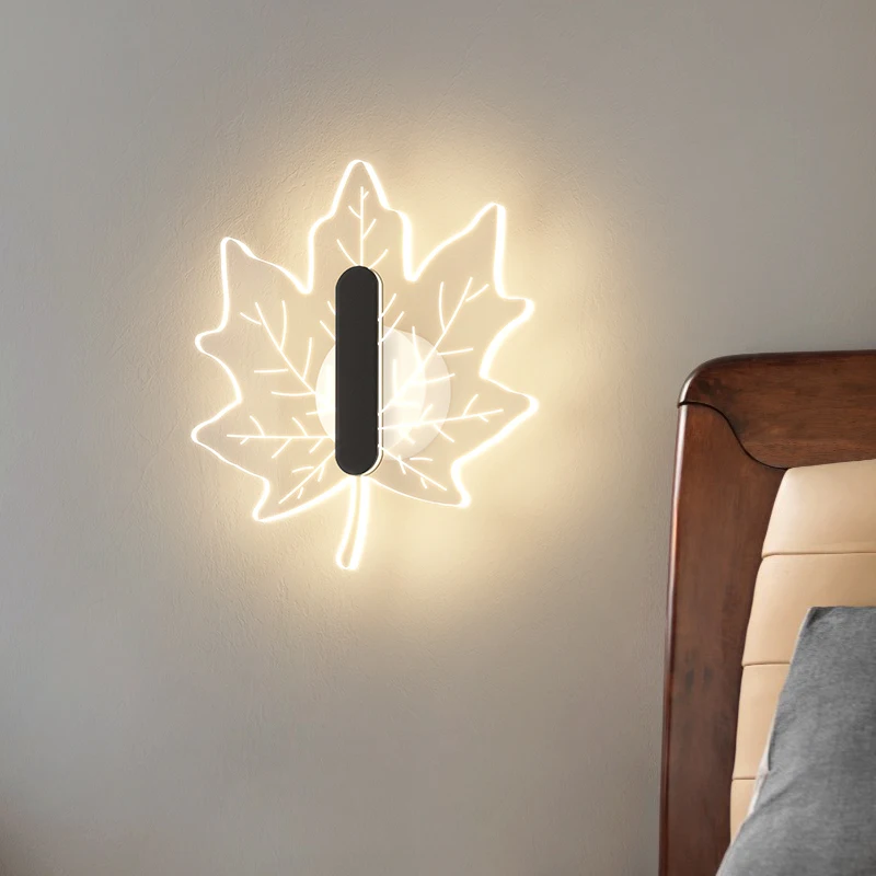 

Wall lamp bedroom Nordic minimalist minimalist bedside aisle light maple leaf decorative light minimalist room household aisle