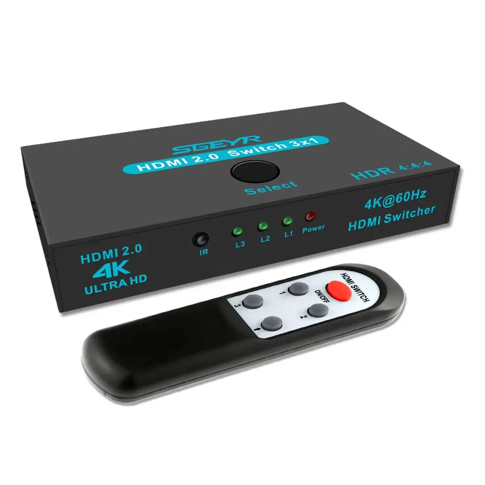 SGEYR 4K 3x1 HDMI переключатель V2.0 3 порта в 1 выход с ИК пультом дистанционного