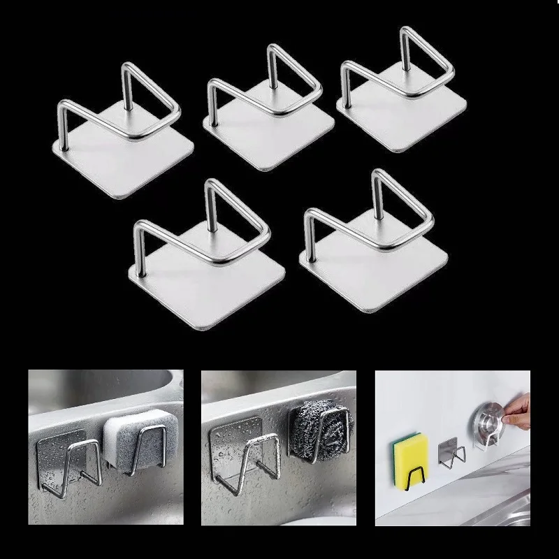 

Kitchen Stainless Steel Sink Sponges Holder Self Adhesive Drain Drying Rack Kitchen Wall Hooks Accessories Storage Organizer
