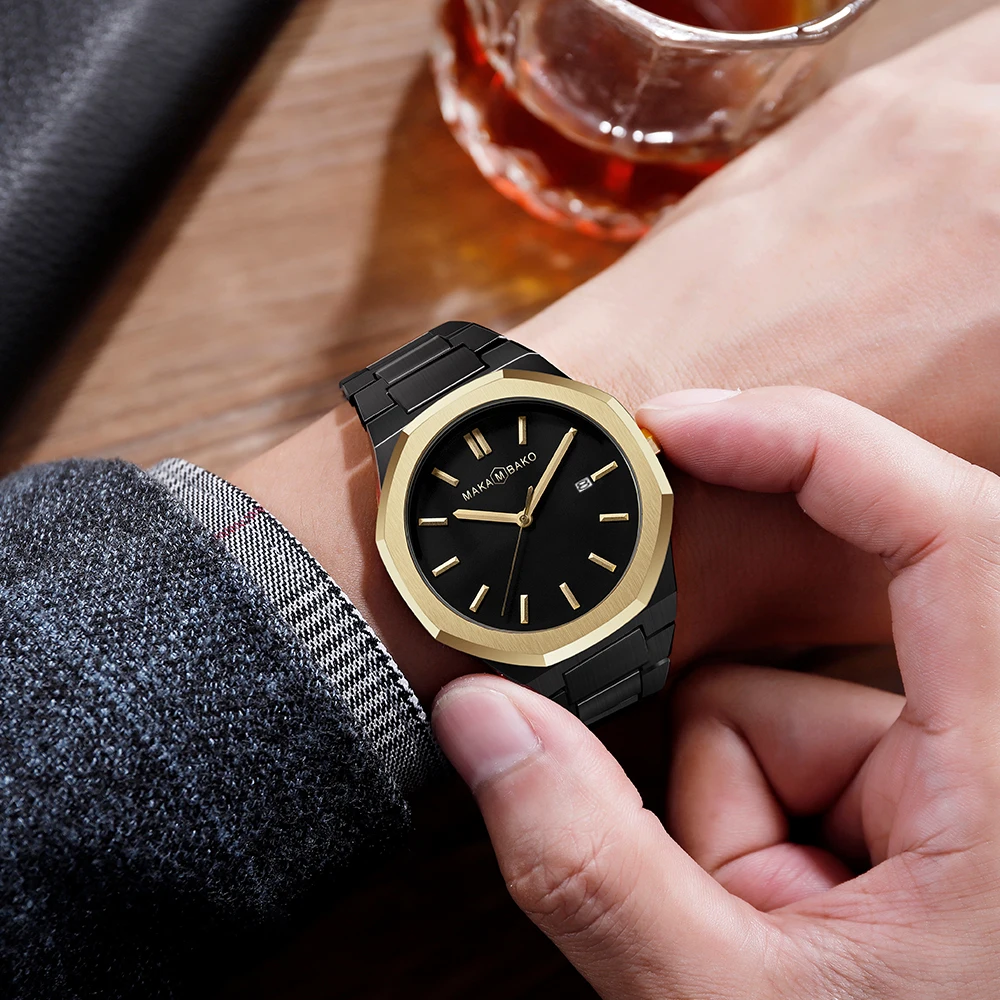 Часы наручные мужские кварцевые в стиле милитари роскошные деловые золотистые с