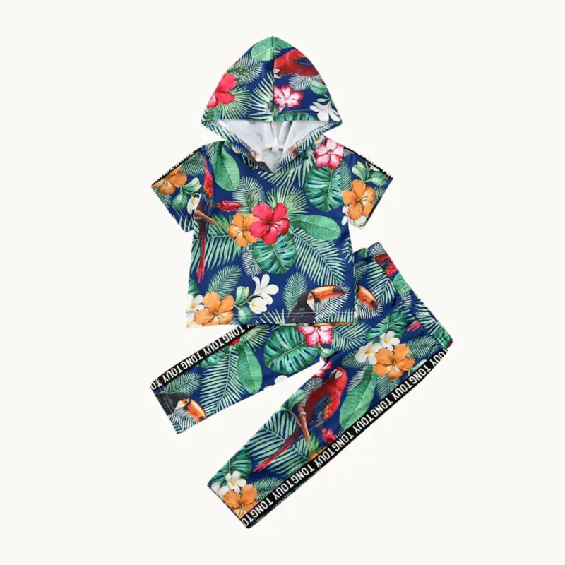 

Детский весенний модный костюм Imcute для маленьких мальчиков и девочек, топы с коротким рукавом и капюшоном, длинные брюки, спортивный костюм,...