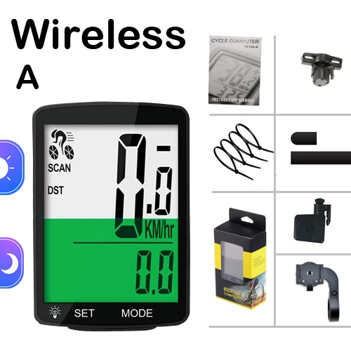 Wireless Водонепроницаемый велосипедный компьютер, беспроводной Велосипедный непромокаемый одометр, датчик Каденции, 2,8 дюймов, ЖК-дисплей, велосипедный спидометр, пульсометр - Цвет: Wireless