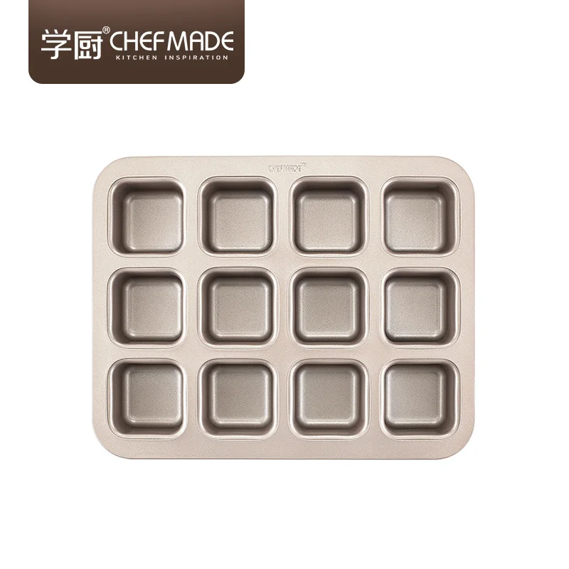 

2021 New Arrival Easy To Clean Gold 12 Cup Square Bread Moulds Non Stick Bread Pans Glod Cake Pans Kitchen Tools