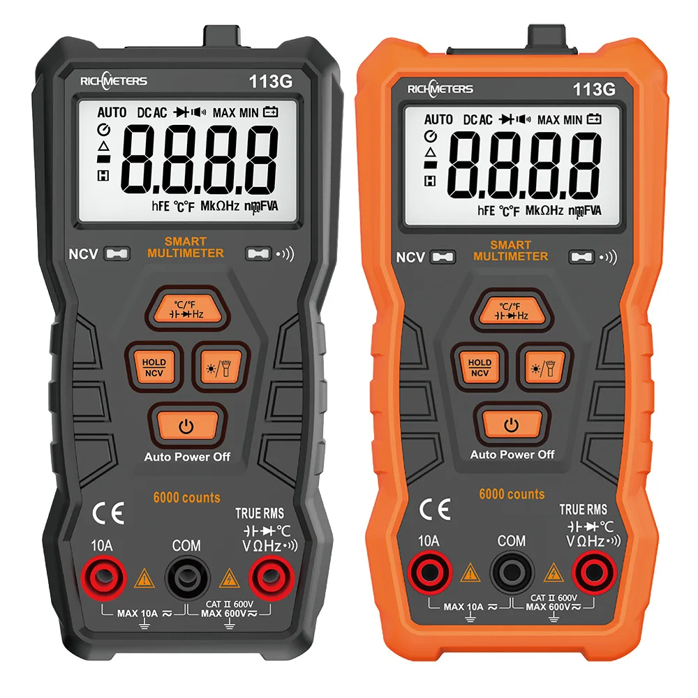 

RICHMETERS RM113D NCV Digital Multimeter 6000 Counts Auto Ranging AC/DC Voltage Meter Flash Back Light Large Screen 113A/D