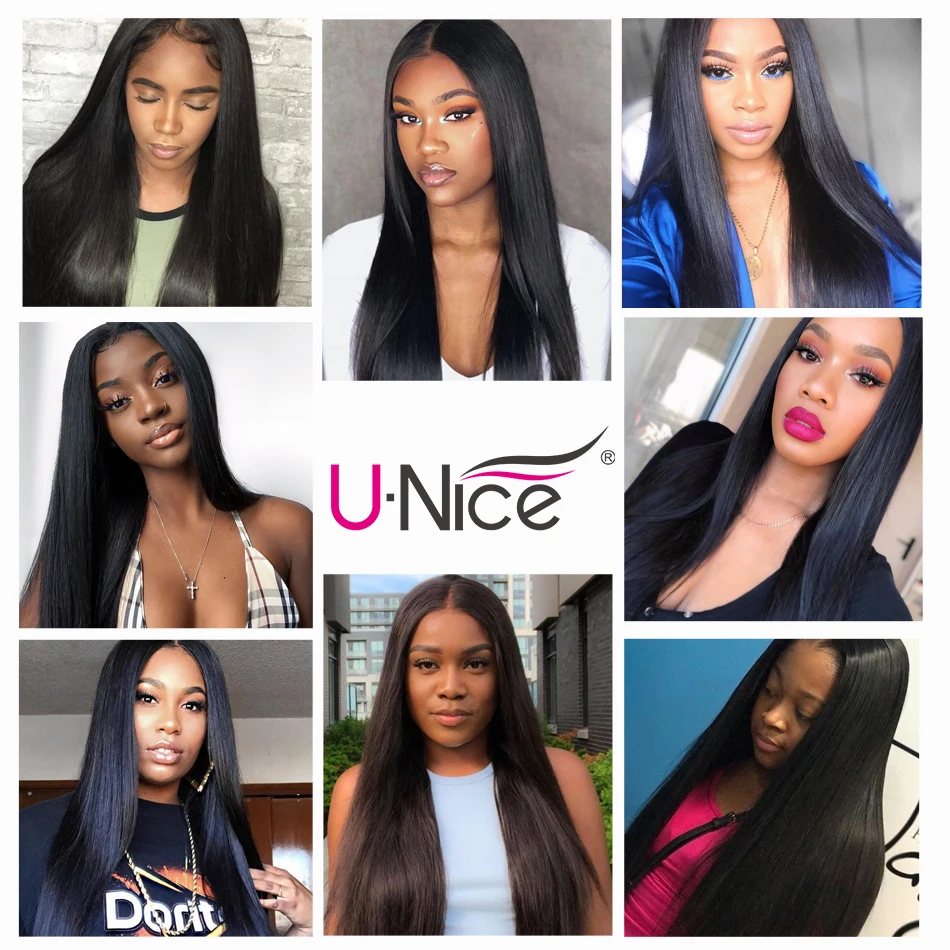 Волосы UNice перуанские прямые волосы на шнуровке свободная и средняя часть 4x4 Remy