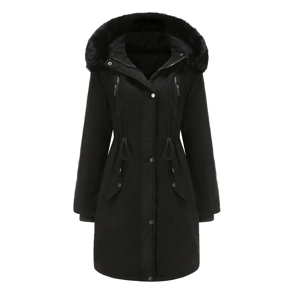 

Women suede Jacket Pop New Vogue Hooded Big Fur Collar Women's Jacket Long Thick Winter faux leahter Coat Women's Clothing