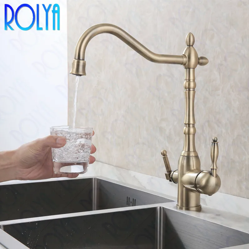 Rolya Виктория античный бронзовый/Золотой 3-в-1 Кухня кран очищенной воды 3 Way