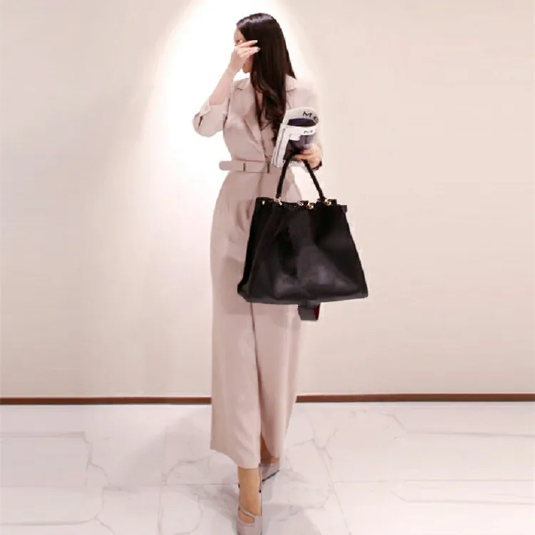 2019 Autumn V-neck High Waist Wide Leg Jumpsuit Elegant Women Sashes Business Work Rompers Loose Solid Long Overalls | Женская одежда