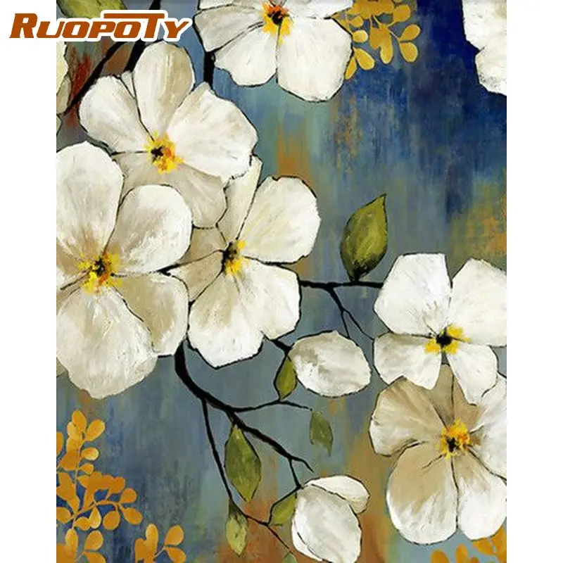 

RUOPOTY Acrylic Painting By Numbers For Adults With Frame 60x75cm Modern Flowers Handcraft Coloring By Numbers For Diy Gift