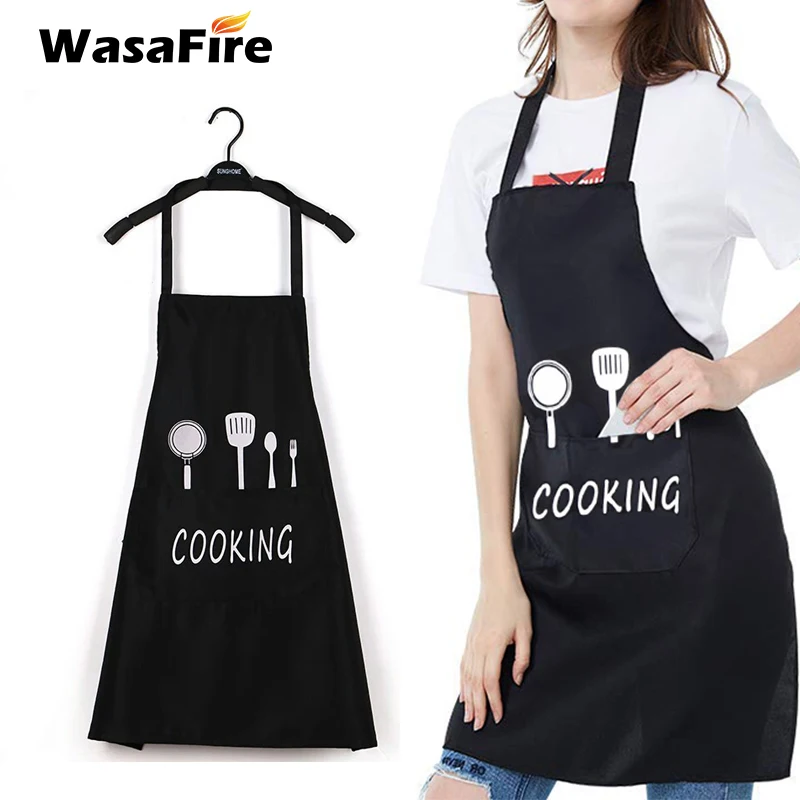 

1PCS Apron Waterproof Oil Cooking Chef Aprons Women Men Kitchen Coffee shop Pocket Bib Apron For Dishwashing Cleaning Painting
