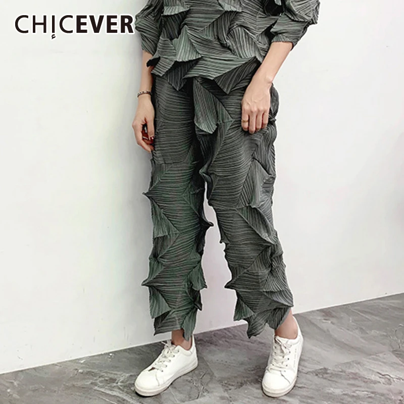 Женские полосатые брюки CHICEVER повседневные Прямые большого размера с рюшами и