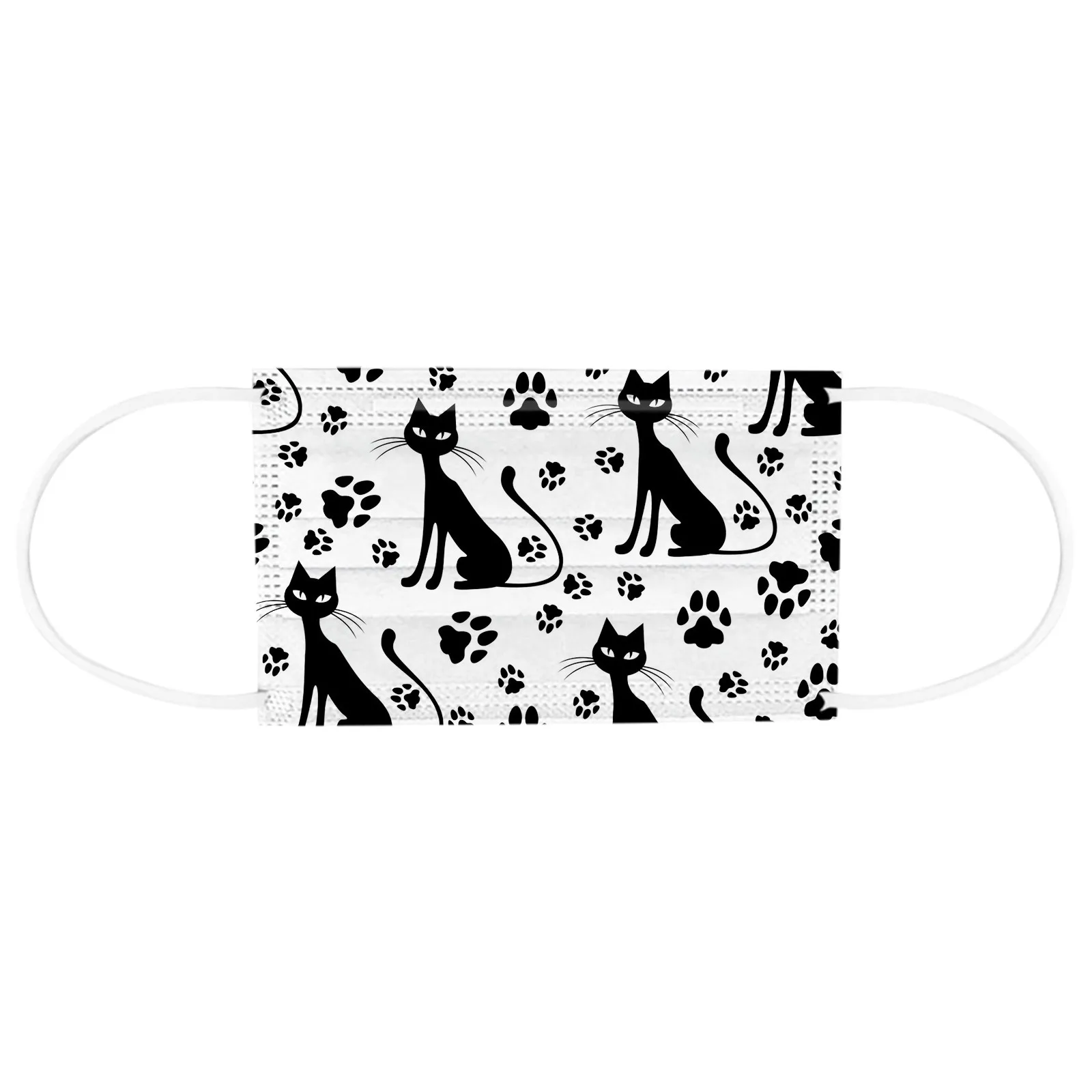 

50PCS Unisex Black Cat Printed Soft Masks Mouth Masks For Adults 3-layer Protective Skin Care Disposable Face Masks Mascarilla