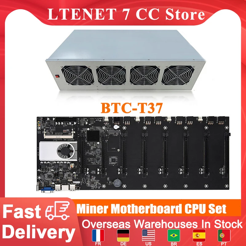 

2 in 1 BTC-T37 Miner Motherboard CPU Chassis Chip Set 8 Graphics Card Slot Memory Integrated VGA Interface Low Power Consumption