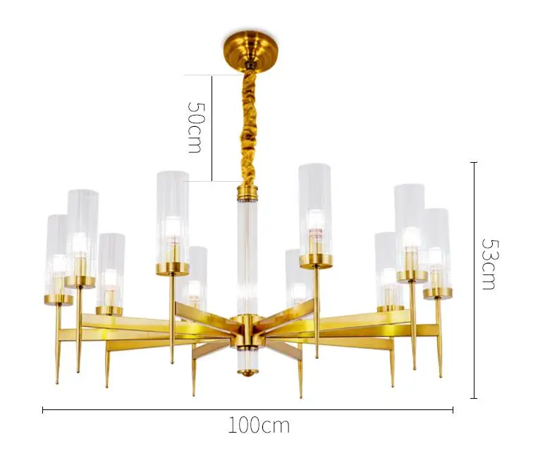 10 light D100cm Американская вилла RH столовая Эдисон E27 Led подвесные светильники прямая пластина золотой металлический блеск лампы Led стержень подвесной светильник - Цвет корпуса: 10 light D100cm