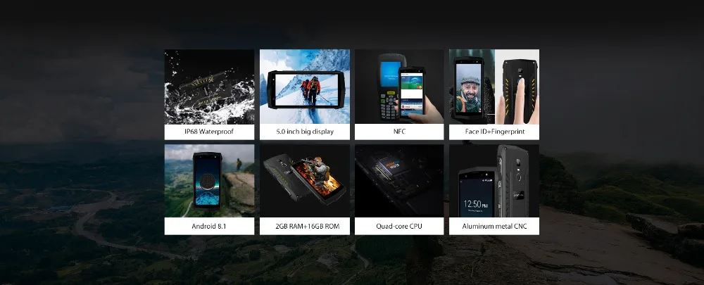 Poptel P8 5," IP68 водонепроницаемый смартфон Android 8,1 четырехъядерный мобильный телефон 2 Гб+ 16 Гб лицевая NFC 4G LTE мобильный телефон экономичный