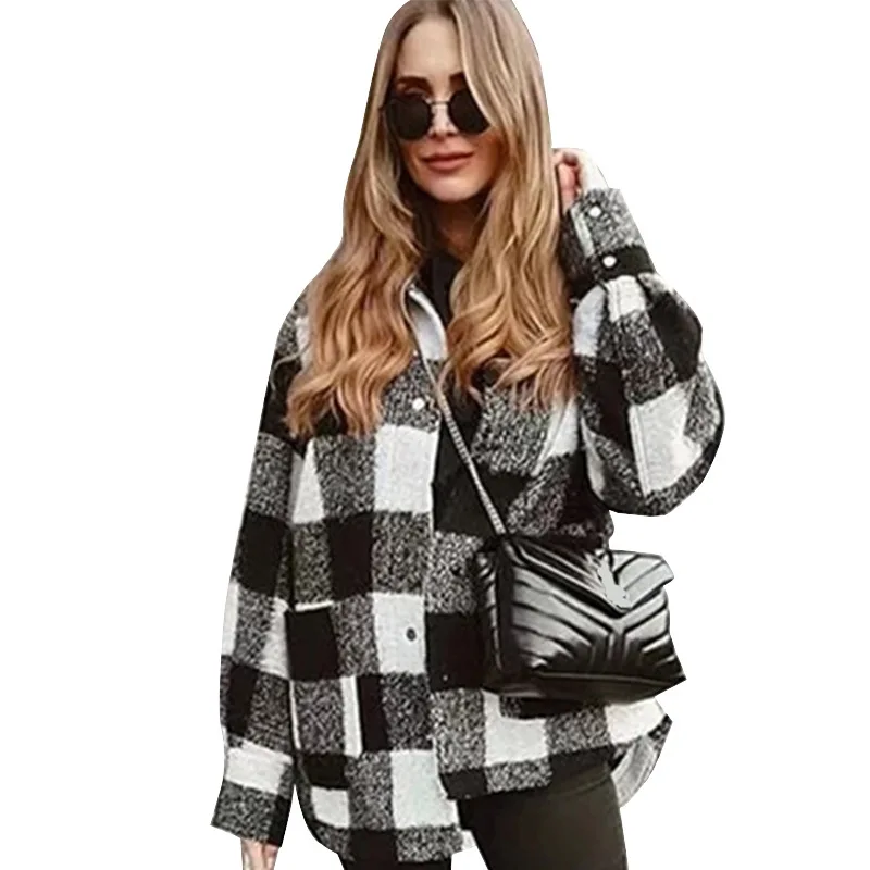 

casual Autumn winter 2020 new classic Plaid top green plaid print coat woolen coat