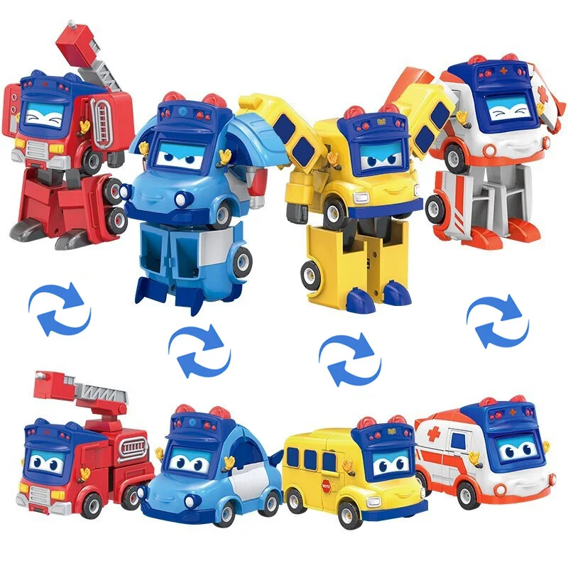 Новые фигурки-трансформеры серии ABS GGBOND Gogo Bus Transformation Face Series Action Figures Deformation Ambulance/Police/Fireman Slide Toys для детей в подарок.